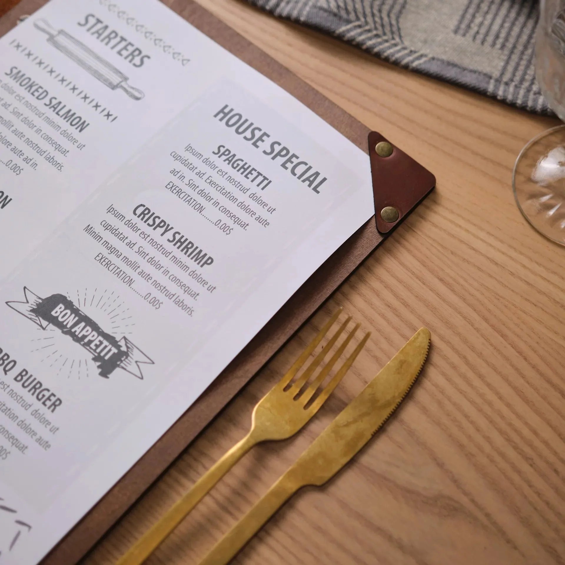 Wooden Menu Clipboard with Leather Spine (M06A1) - inkohoreca - shop