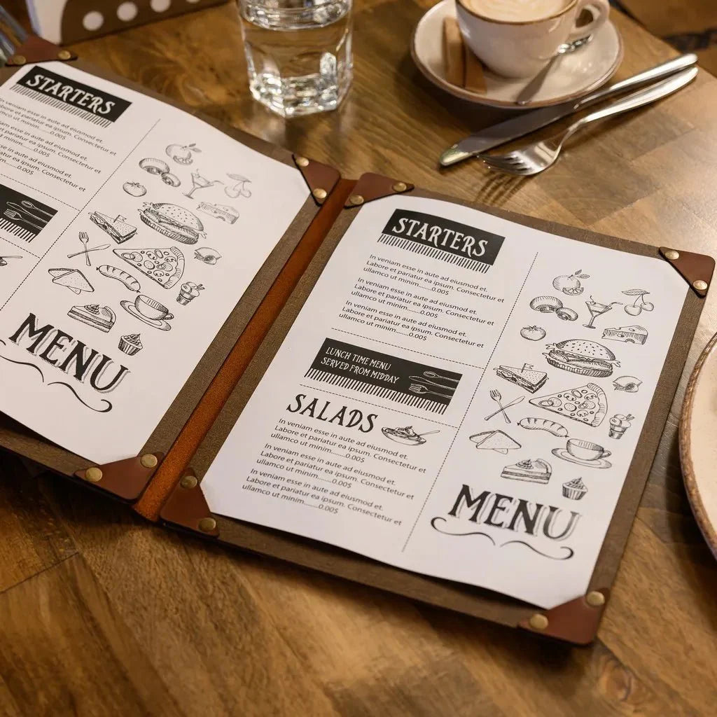 Stylish wooden menu cover with a durable build.