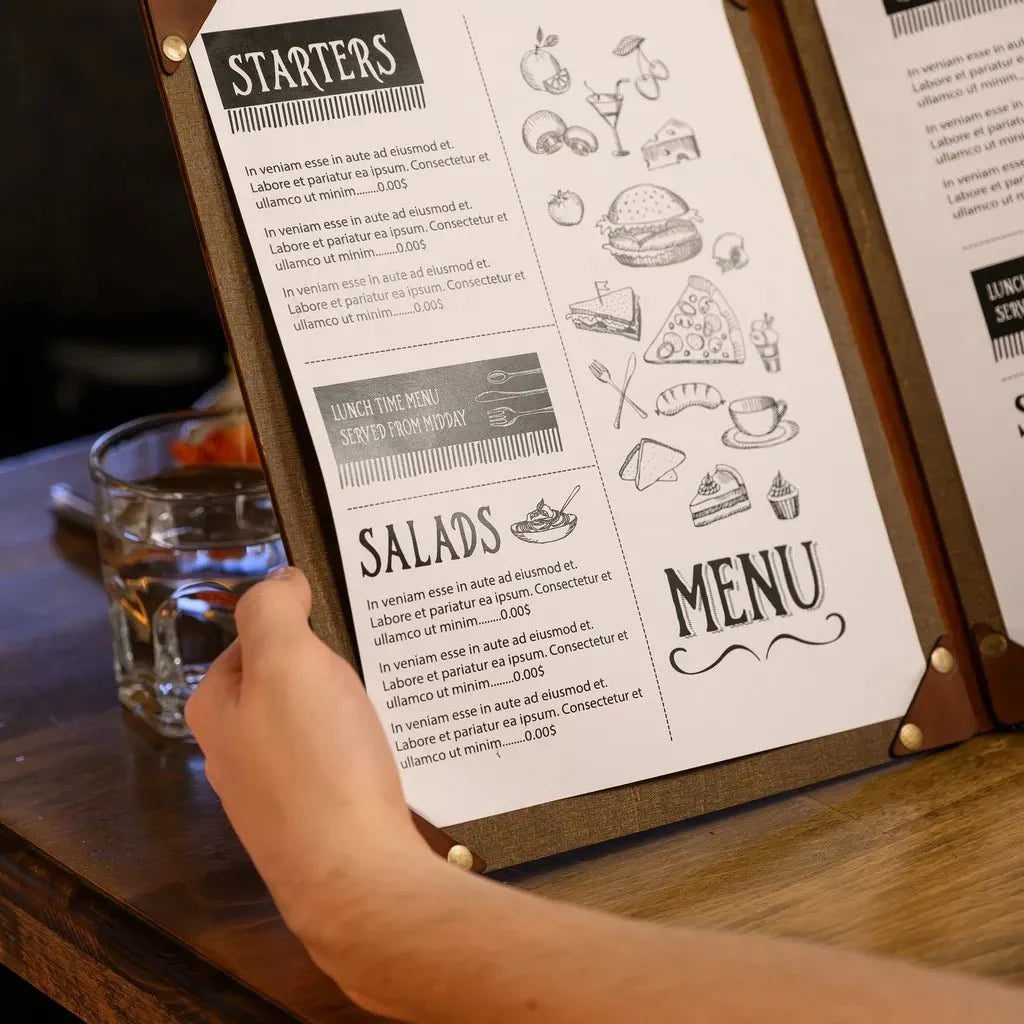 Functional menu folder for hotels and bistros.