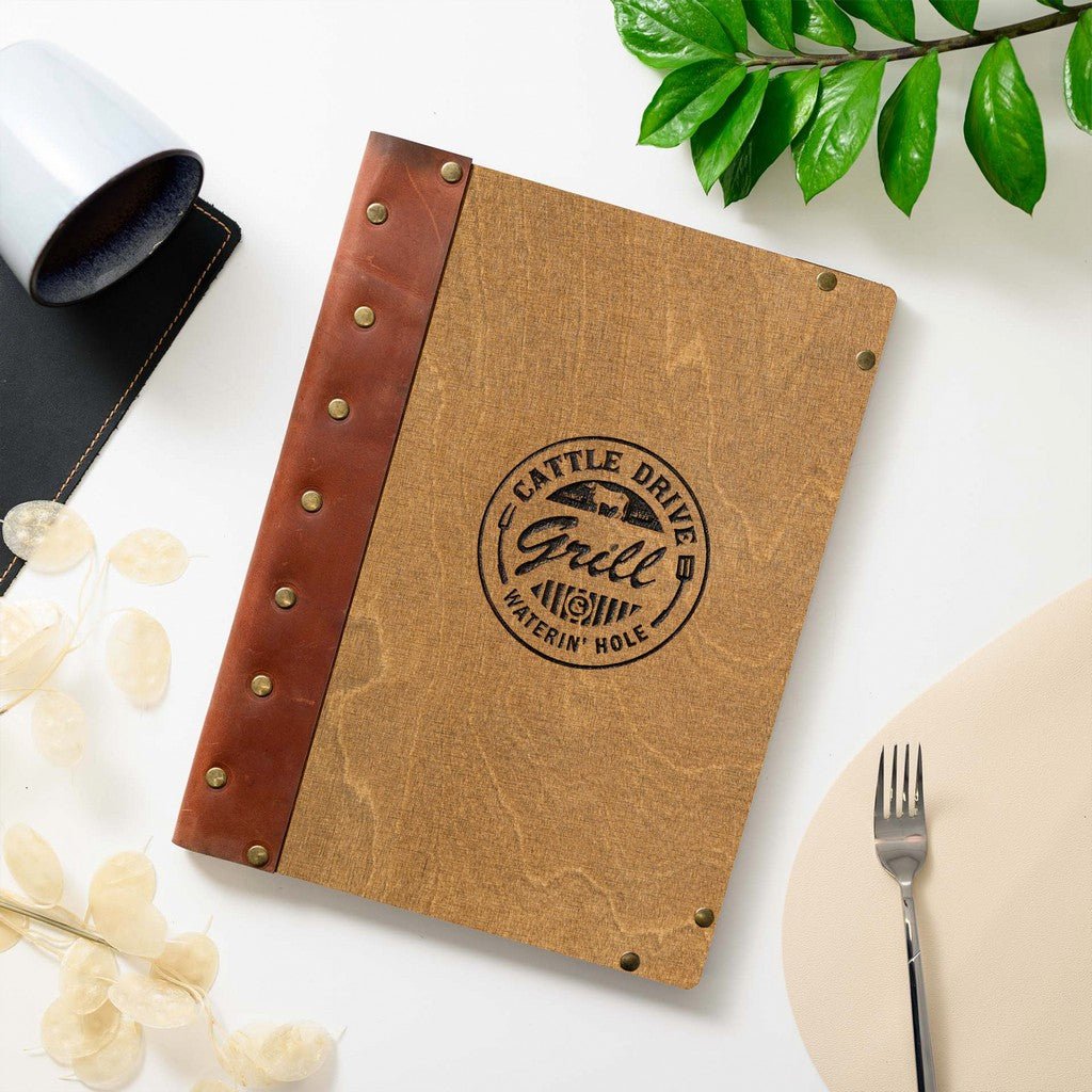 Wooden Menu Clipboard with Leather Spine (M06A4) - inkohoreca - shop