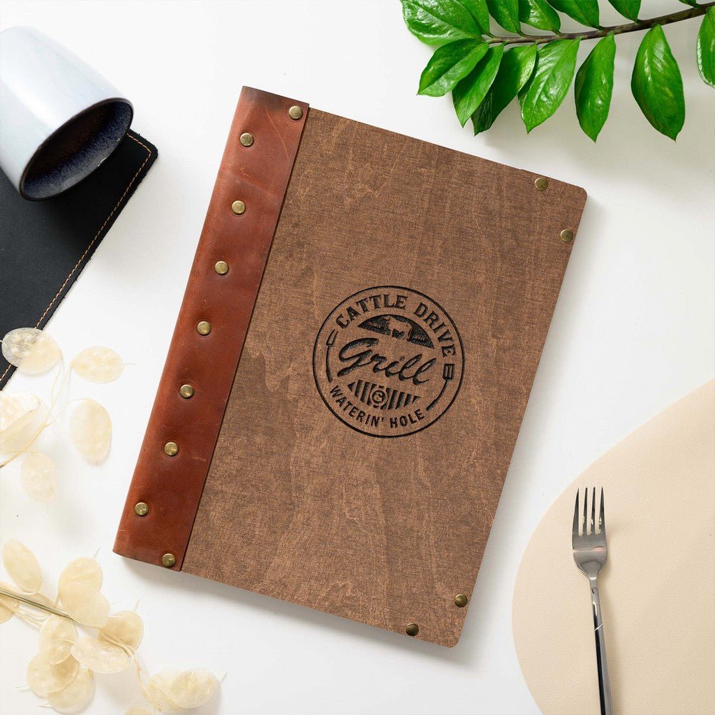 Wooden Menu Clipboard with Leather Spine (M06A4) - inkohoreca - shop