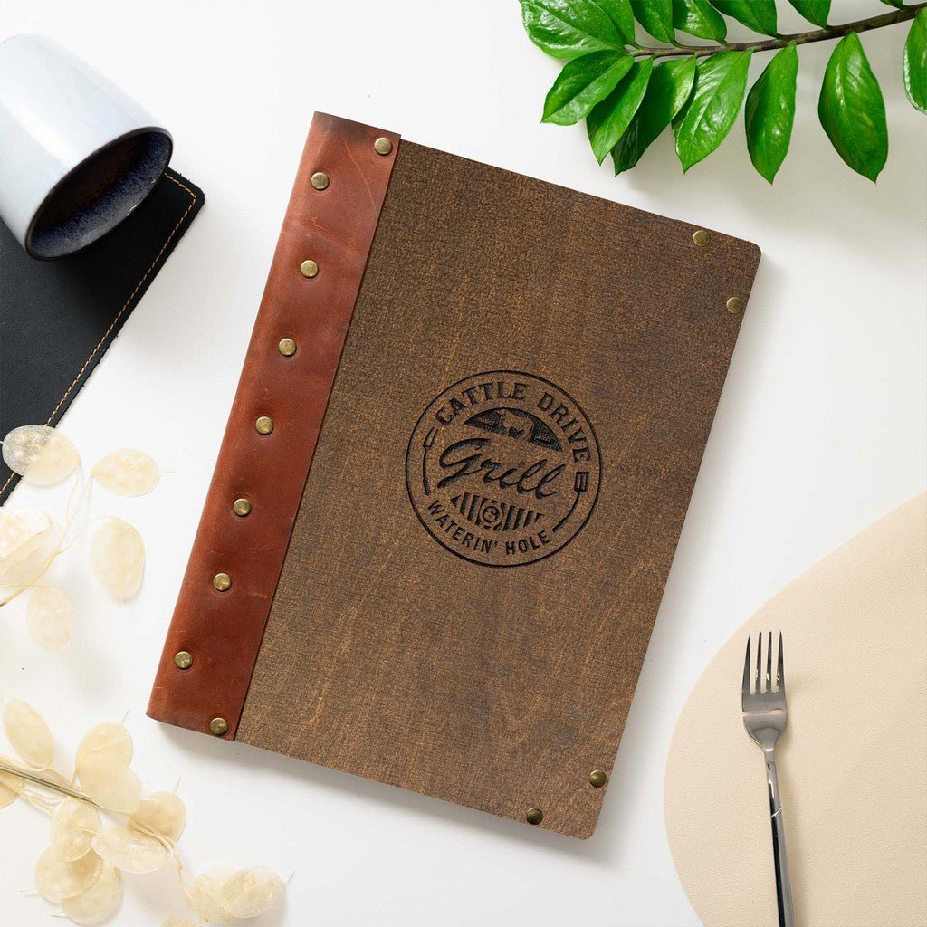 Wooden Menu Clipboard with Leather Spine (M06A4) - inkohoreca - shop