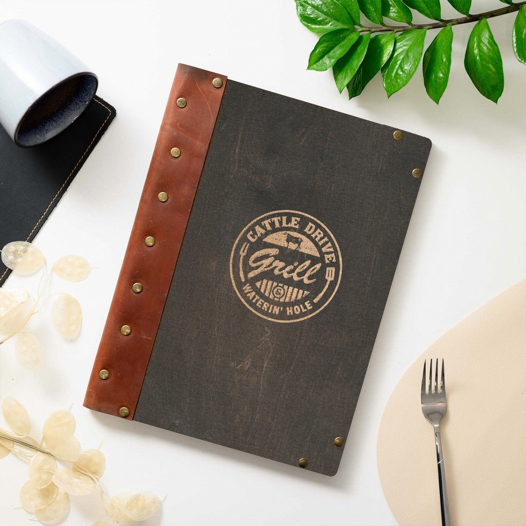 Wooden Menu Clipboard with Leather Spine (M06A4) - inkohoreca - shop