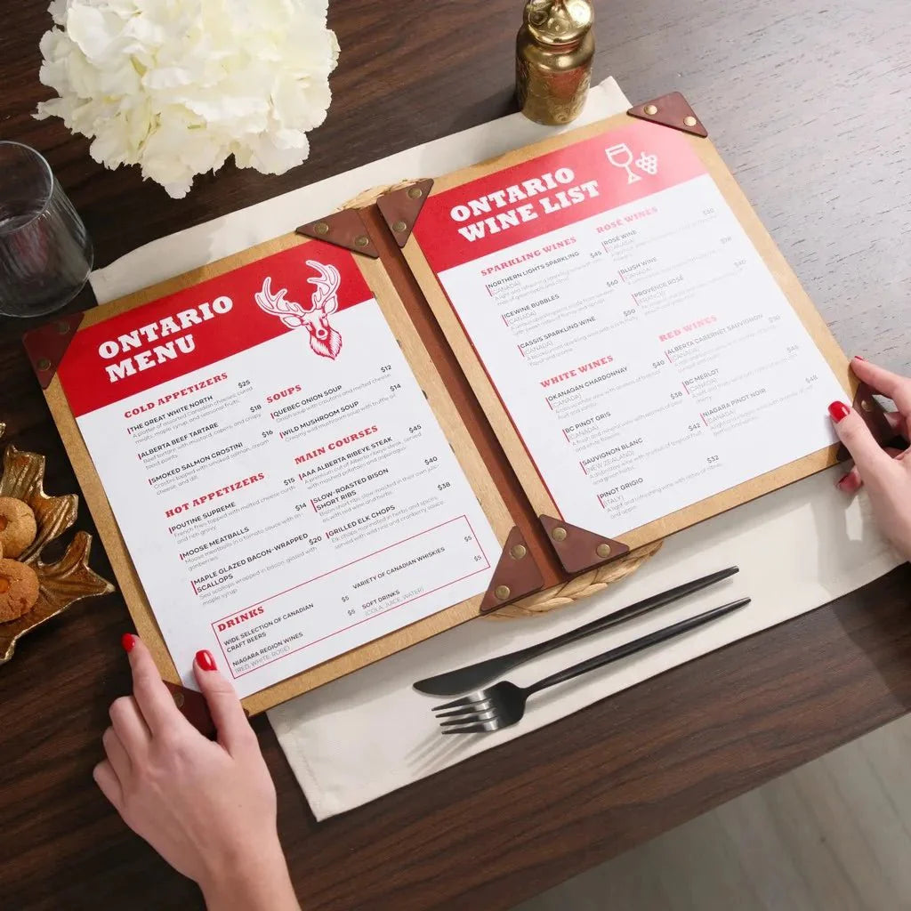 Premium menu sleeves for restaurants with secure inserts.