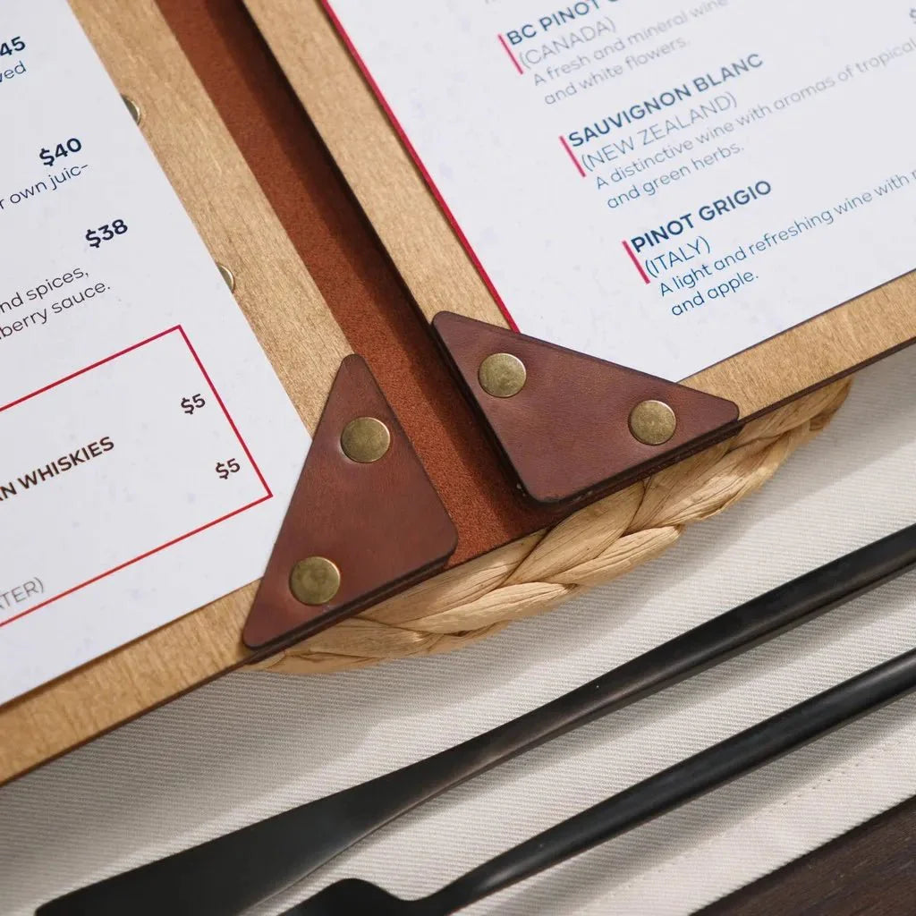Durable menu folders for restaurants for long-term use.