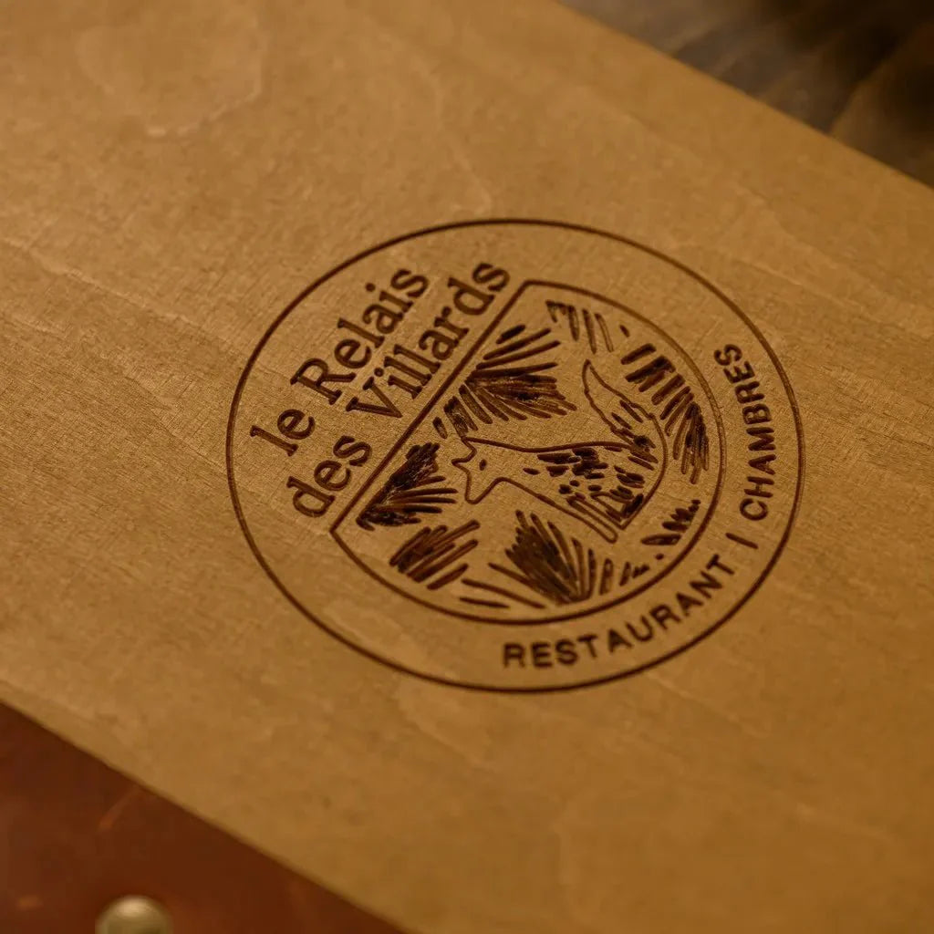 Handcrafted menu cover made from premium wood.