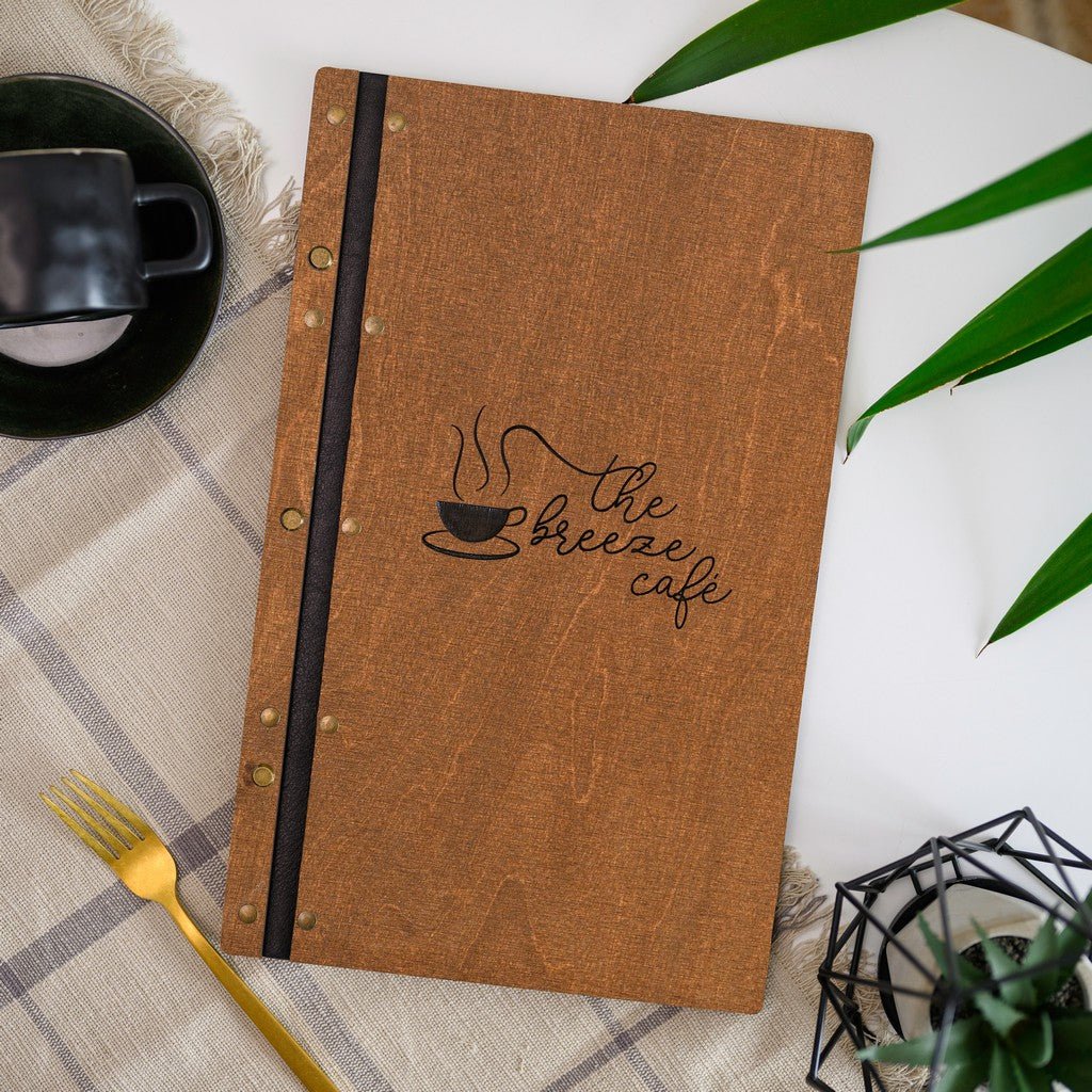 Wooden Menu Holder fastened on Leather Strap (M01A1) - inkohoreca - shop