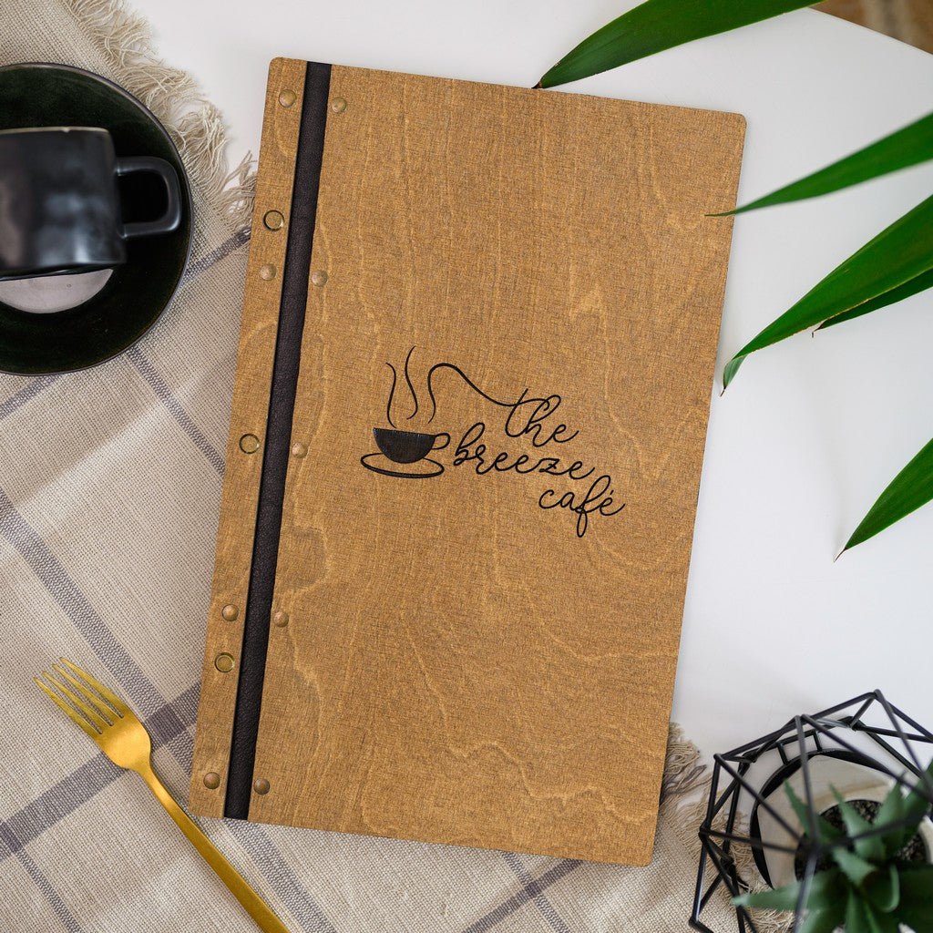 Wooden Menu Holder fastened on Leather Strap (M01A1) - inkohoreca - shop
