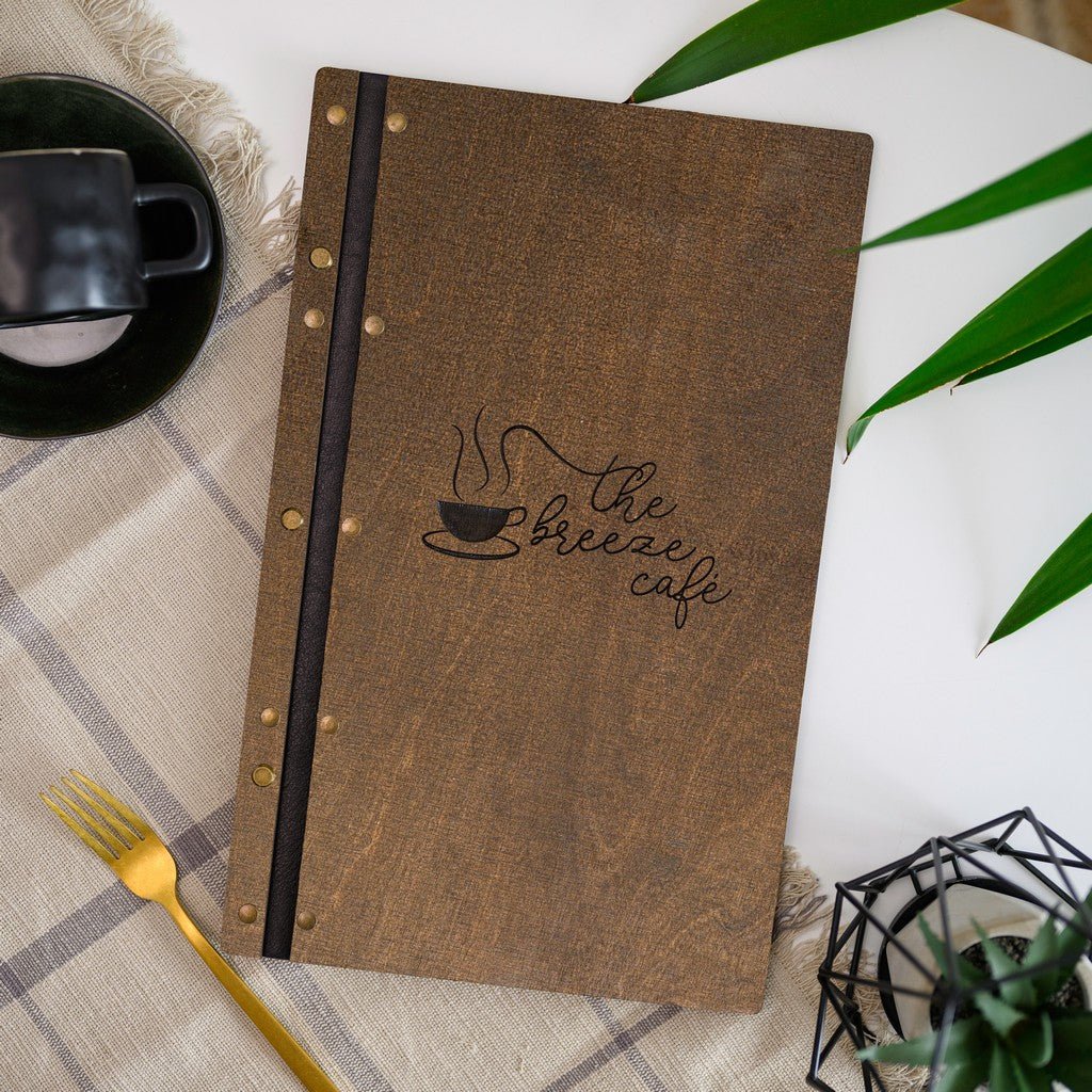 Wooden Menu Holder fastened on Leather Strap (M01A1) - inkohoreca - shop
