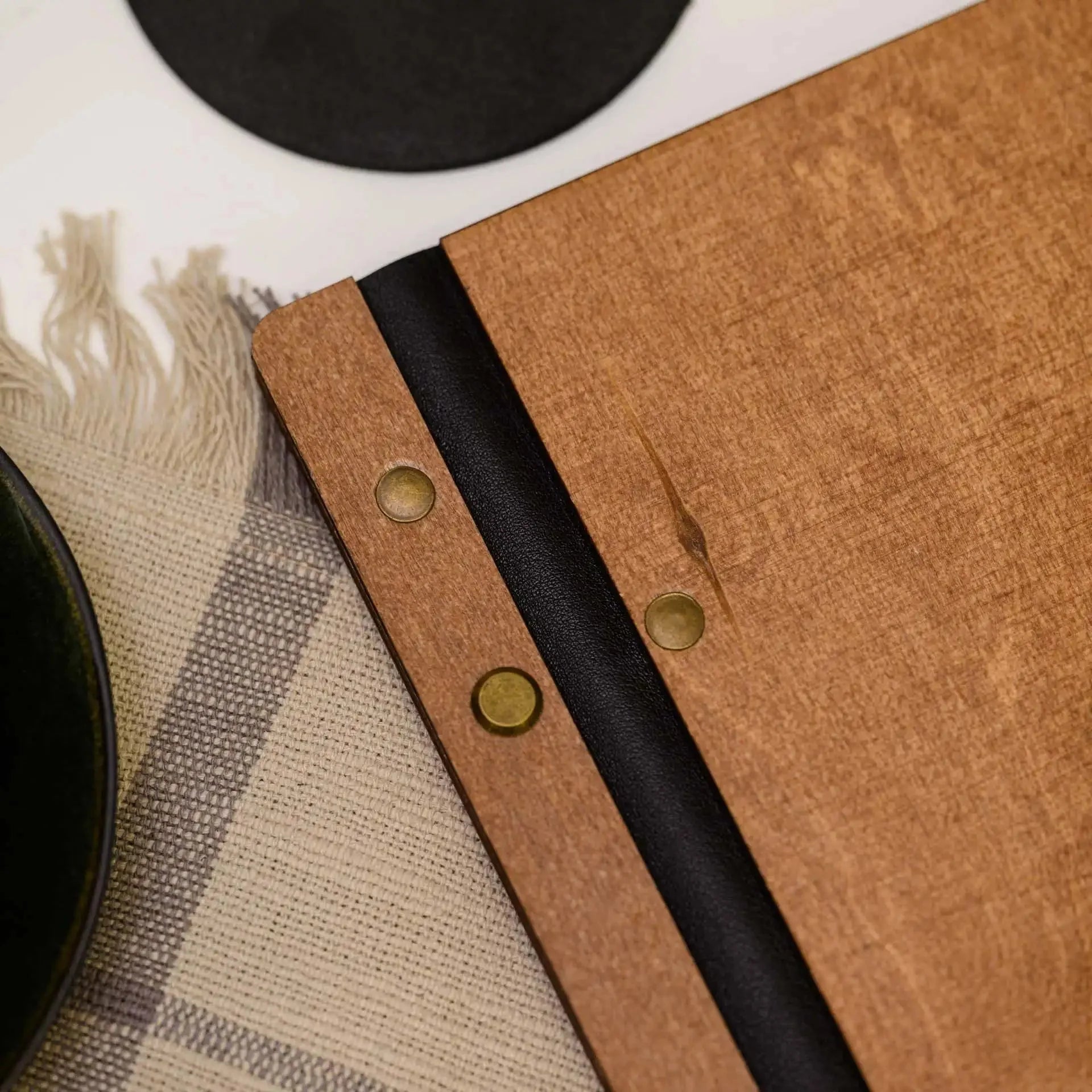 Wooden Menu Holder fastened on Leather Strap (M01A1) - inkohoreca - shop