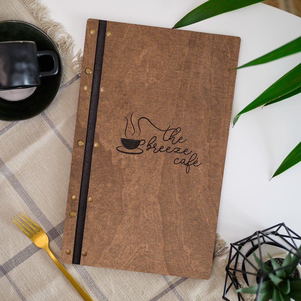 Wooden Menu Holder fastened on Leather Strap (M01A1) - inkohoreca - shop