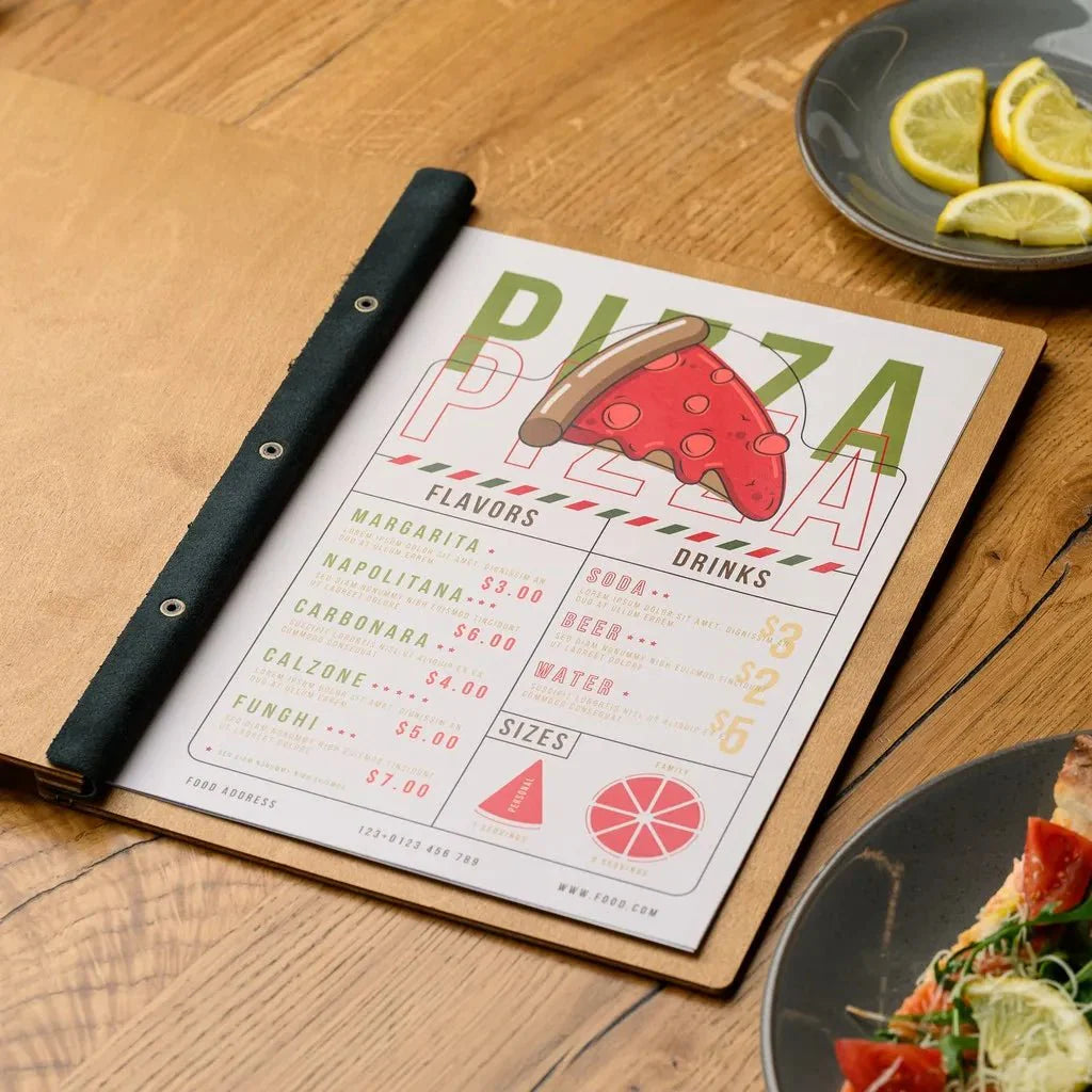 Luxury wooden restaurant menu book with a timeless appeal.