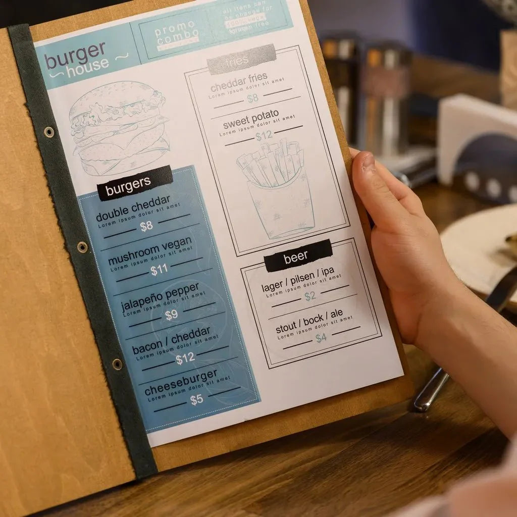 Durable menu covers restaurant with a sleek exterior.