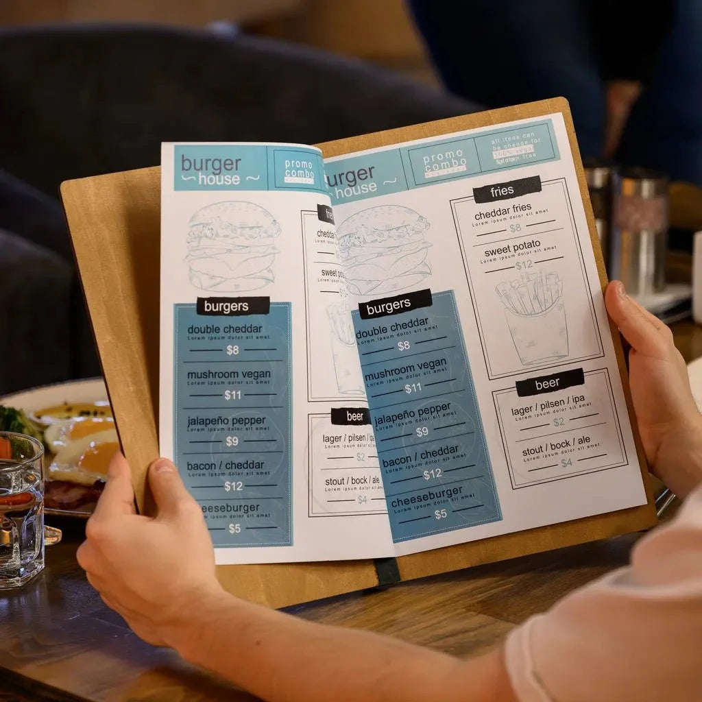 Classic restaurant menu book with a high-end design.