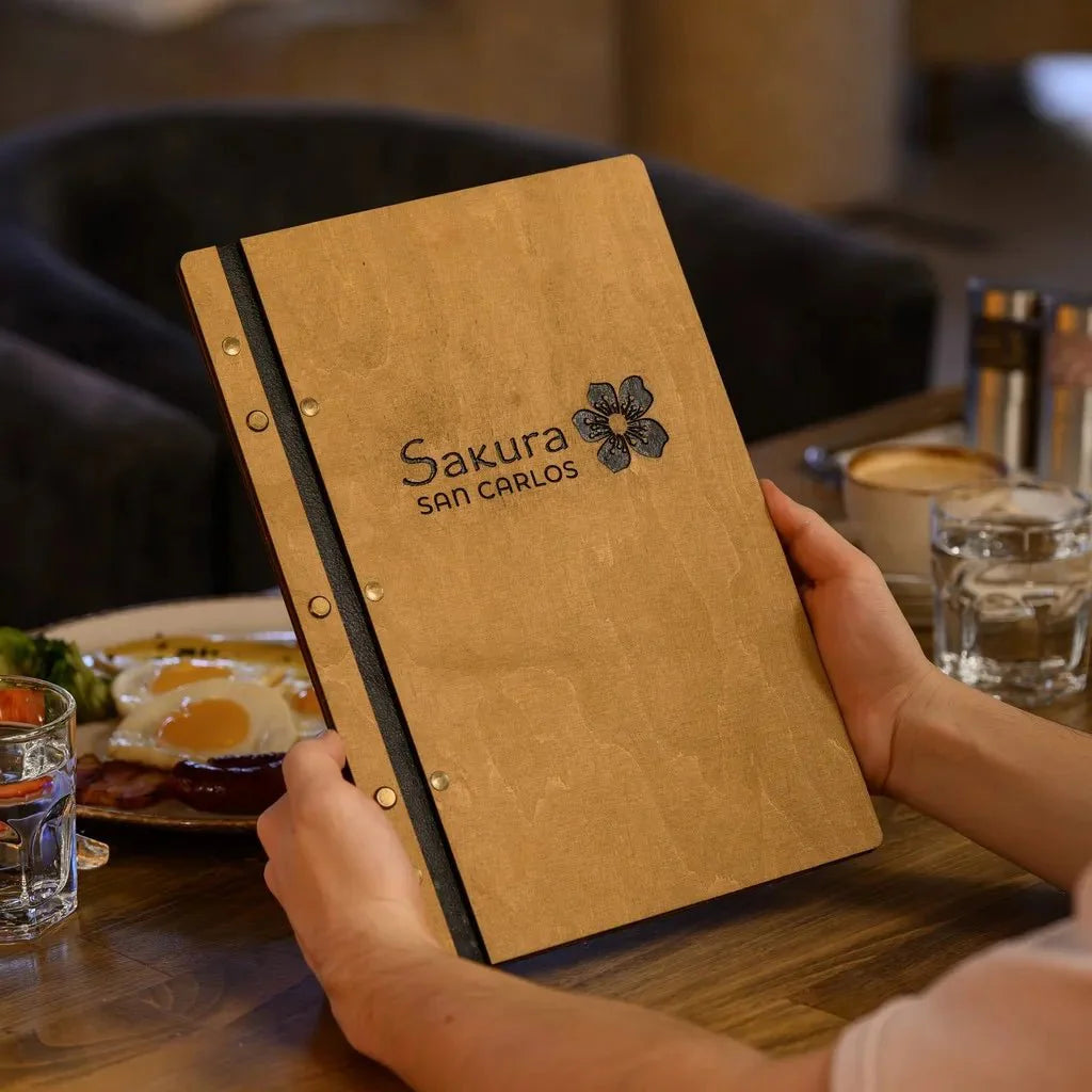 Trendy restaurant menu books with premium leather textures.