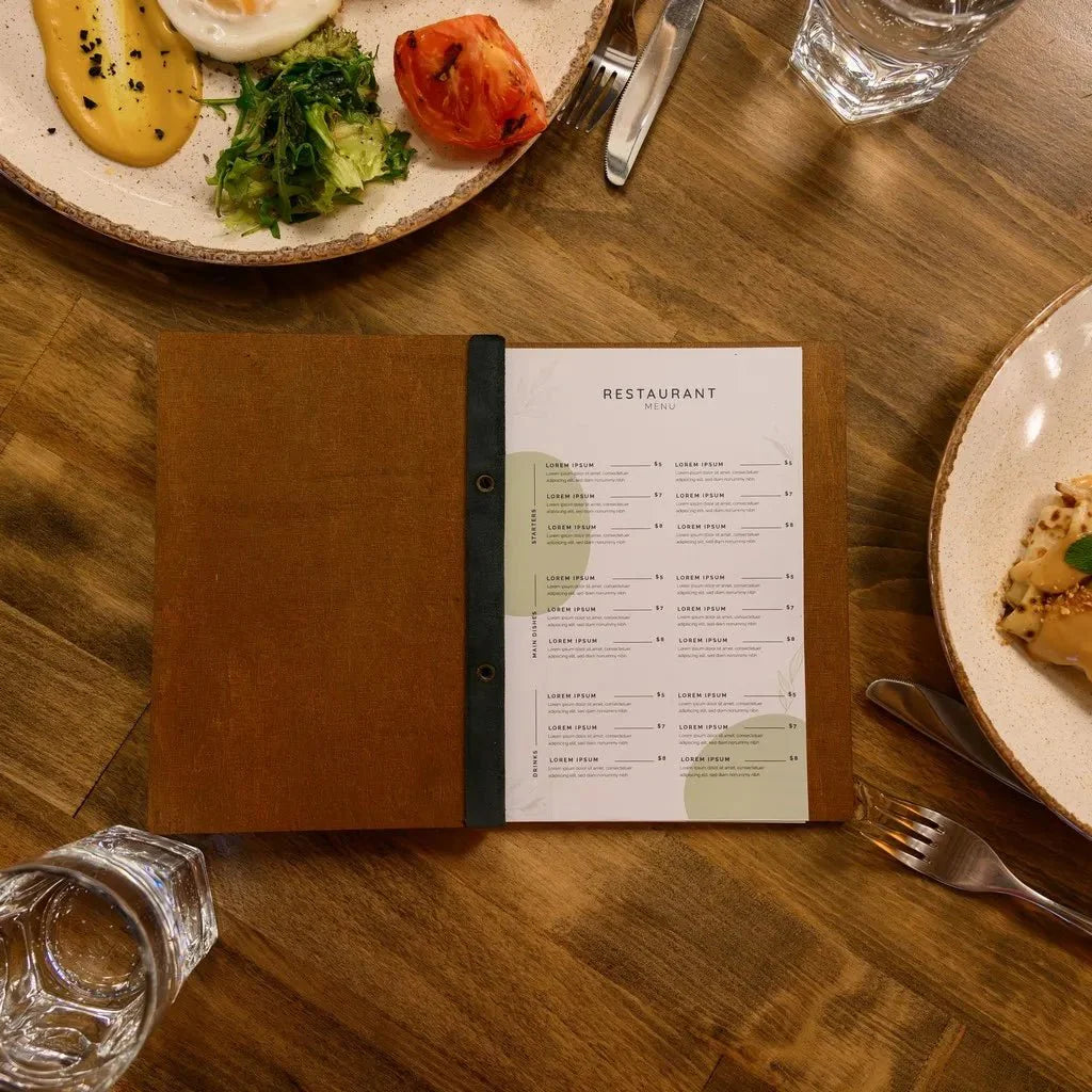 Elegant menu folder for restaurants with high-quality stitching.