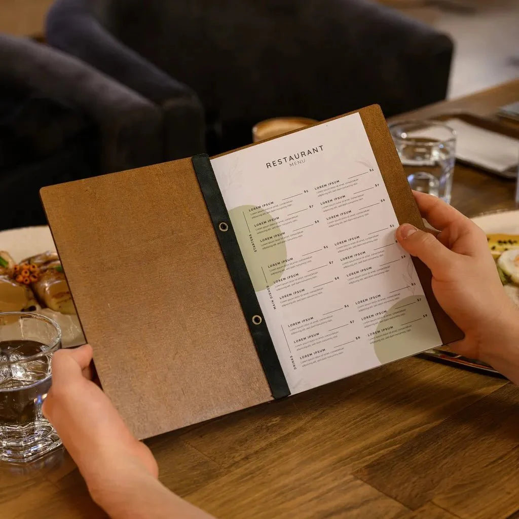 Durable covers restaurant menu with unique finishes.