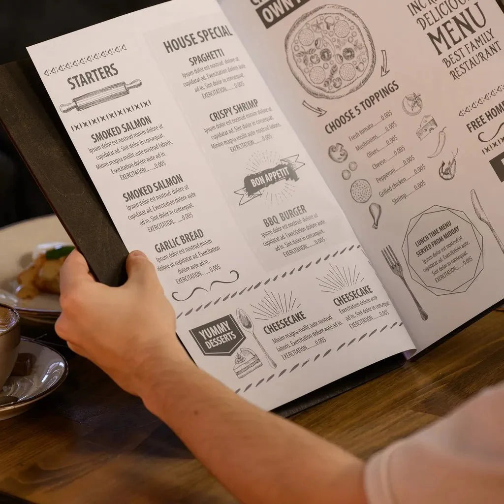 Trendy menu folder for restaurants with a high-end aesthetic.