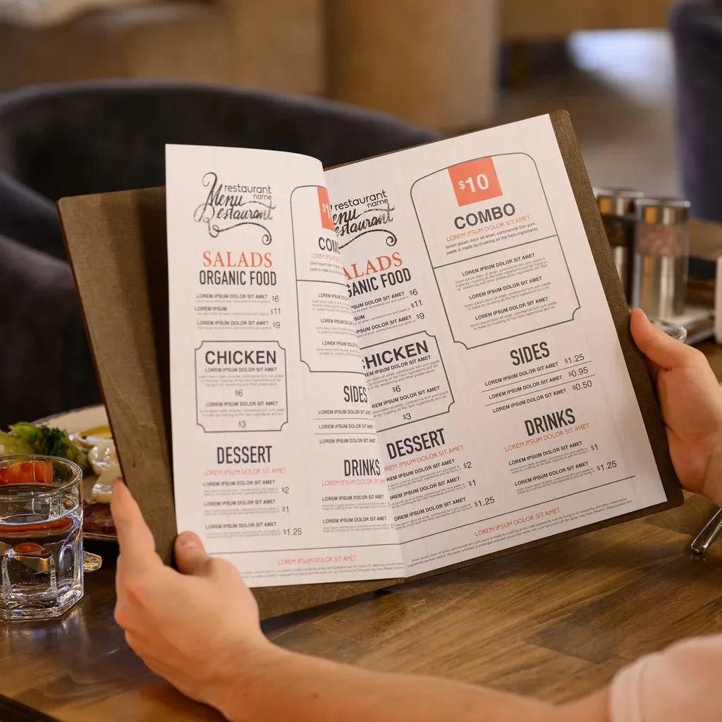 Custom custom menu covers with gold foil stamping.