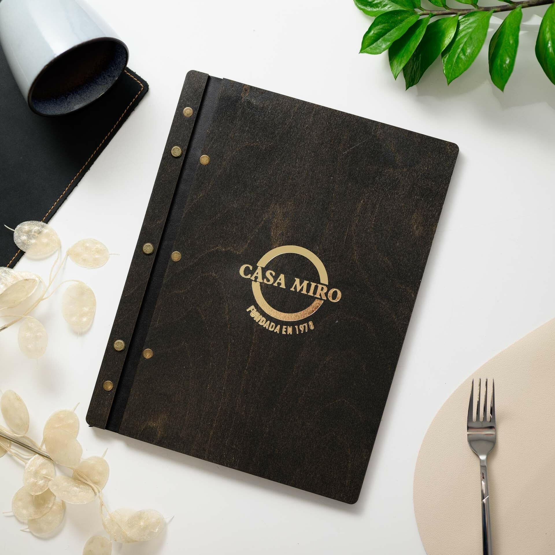 Wooden Menu Holder with Golden / Silver Embossed Logo (М01А2) - inkohoreca - shop