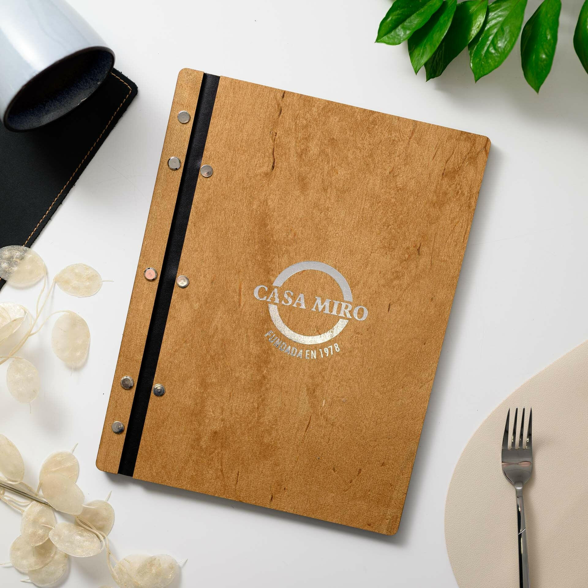 Wooden Menu Holder with Golden / Silver Embossed Logo (М01А2) - inkohoreca - shop