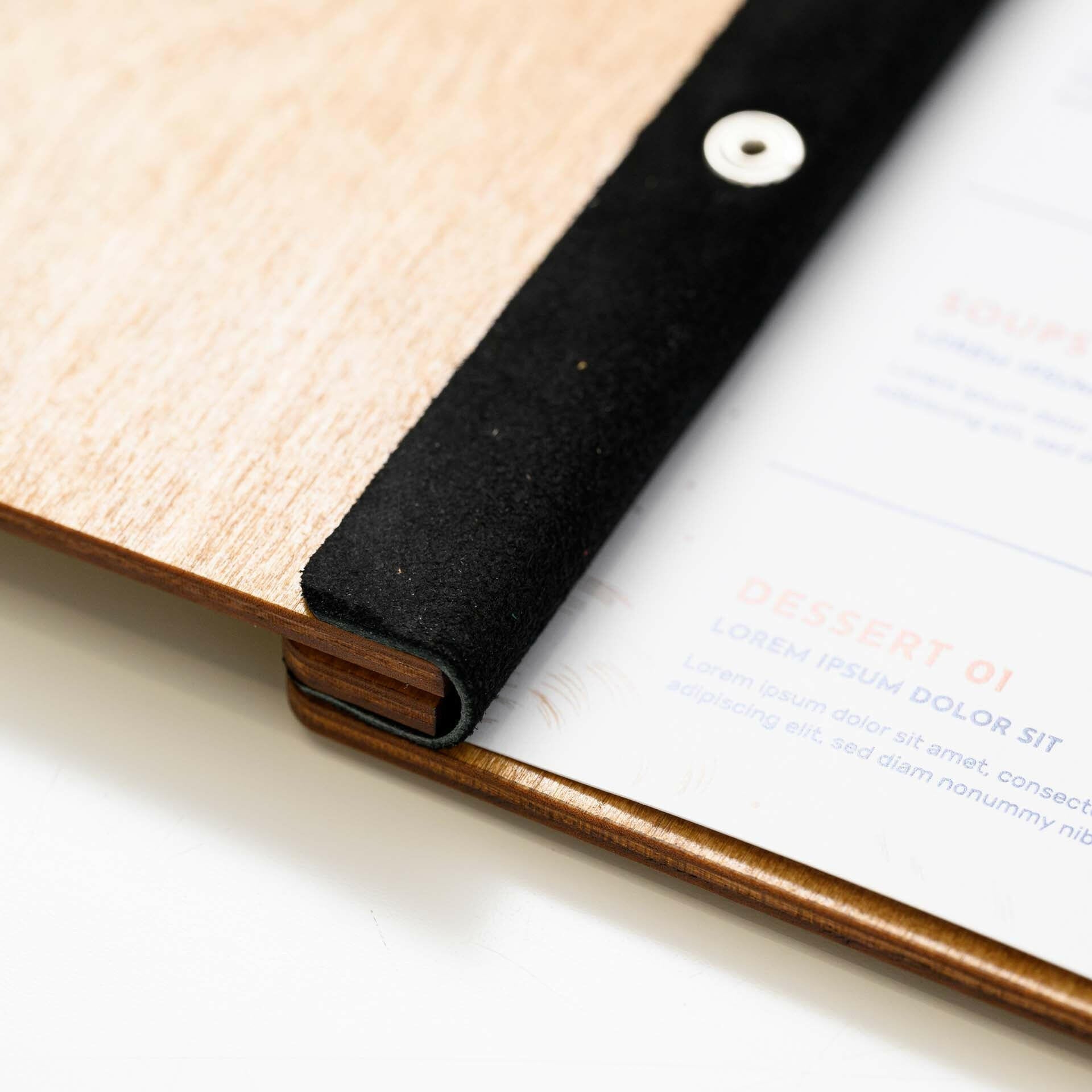 Wooden Menu Holder with Golden / Silver Embossed Logo (М01А2) - inkohoreca - shop
