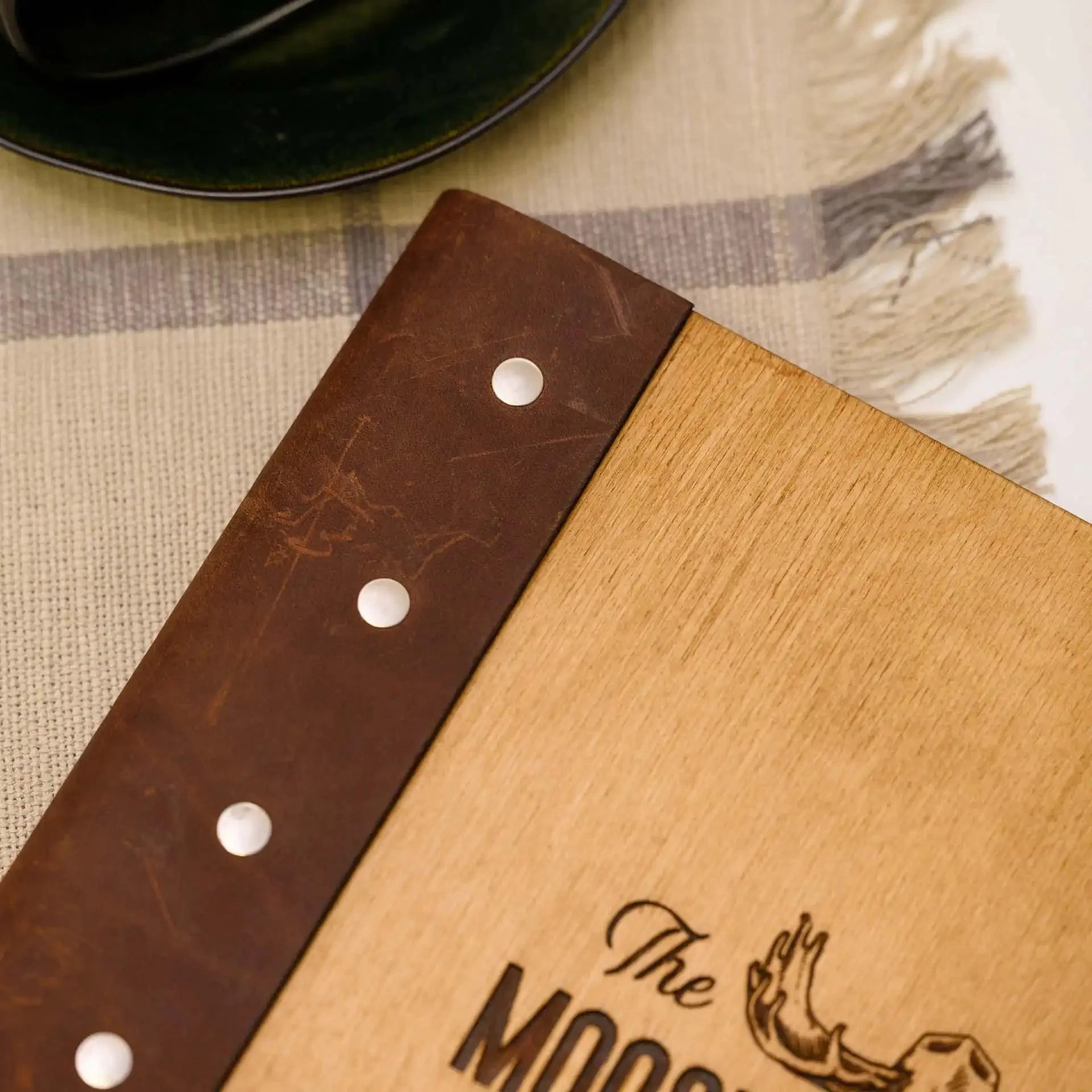 Wooden Menu Holder with Leather Spine (M03A2) - inkohoreca - shop