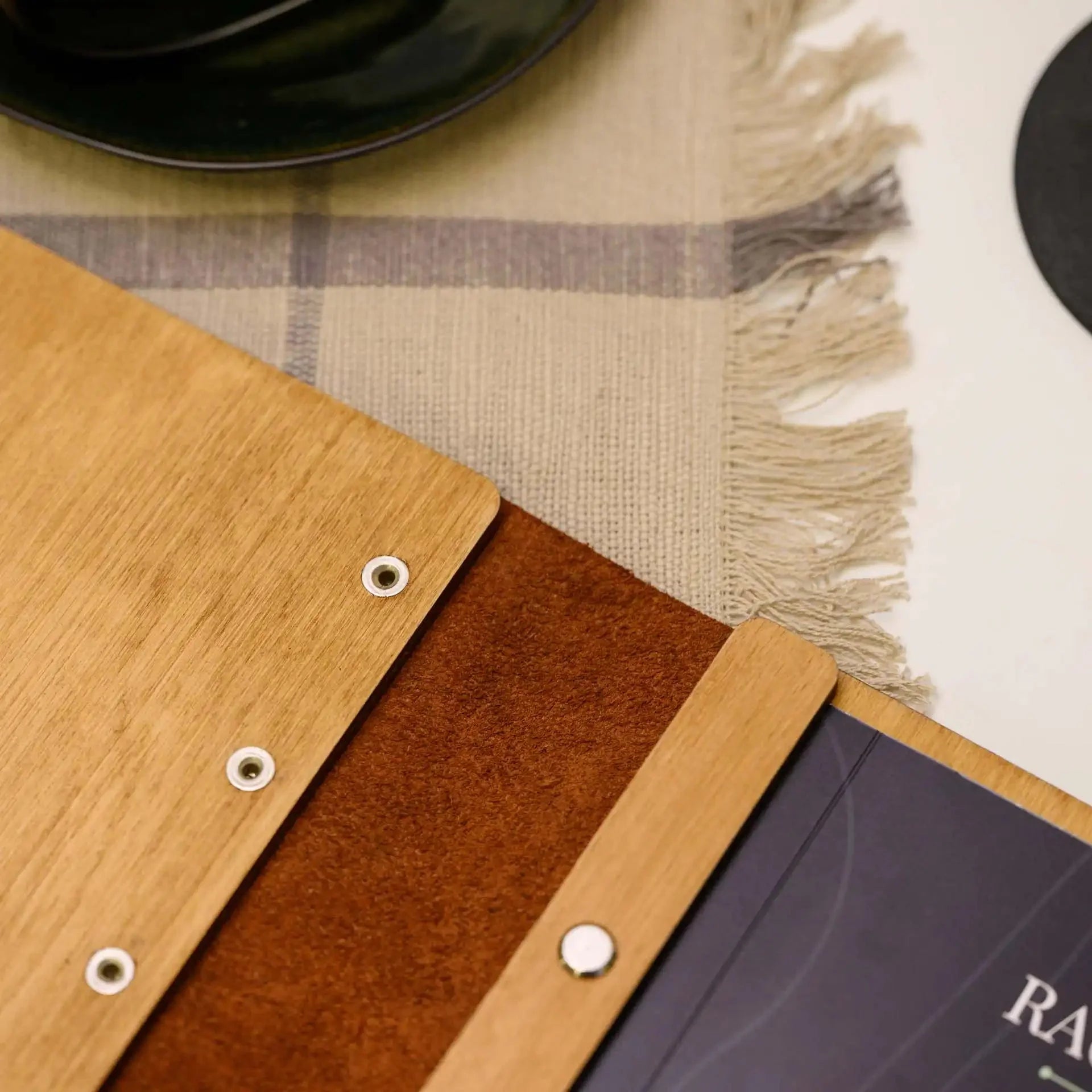 Wooden Menu Holder with Leather Spine (M03A2) - inkohoreca - shop