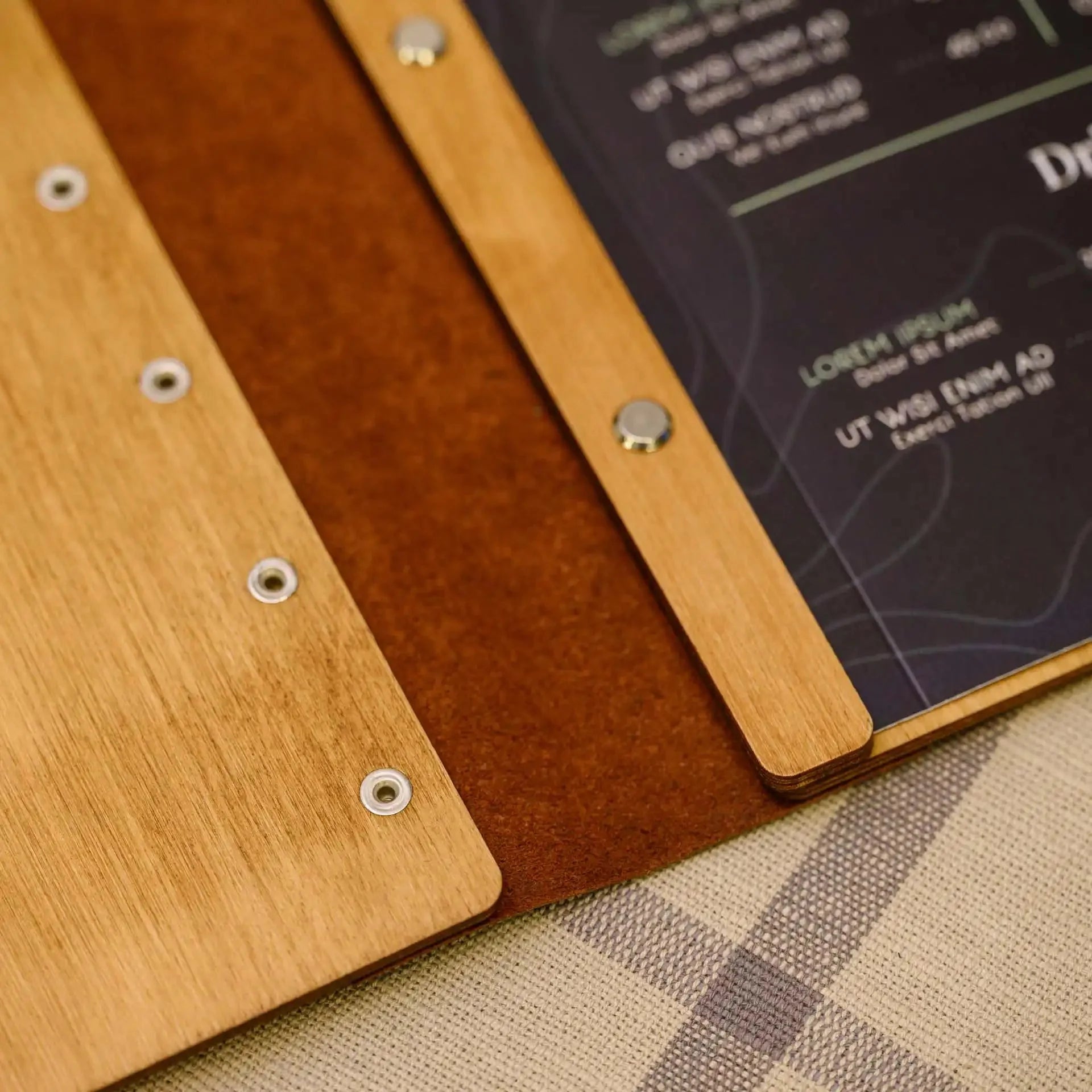 Wooden Menu Holder with Leather Spine (M03A2) - inkohoreca - shop
