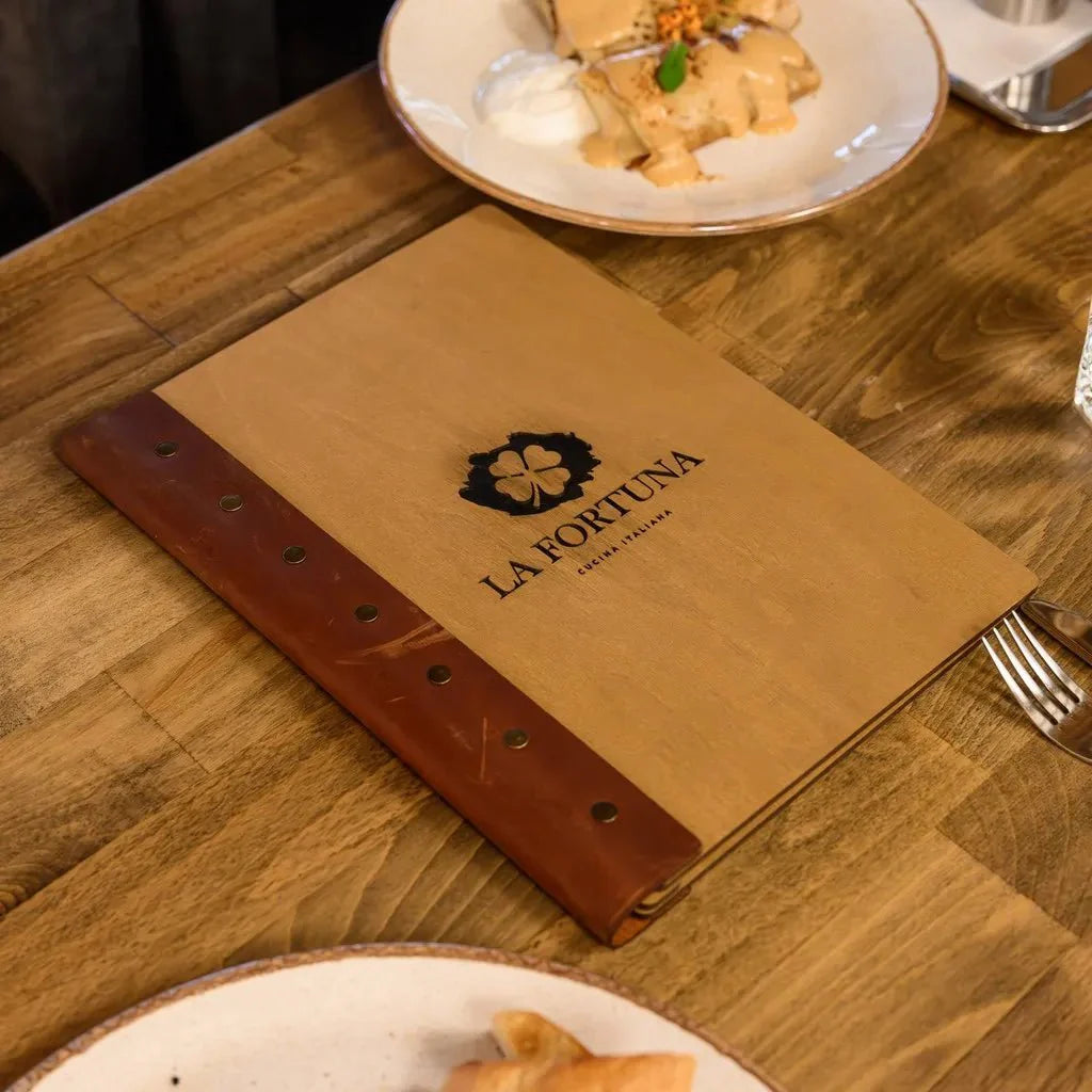 High-end restaurant menu cover for luxury venues.