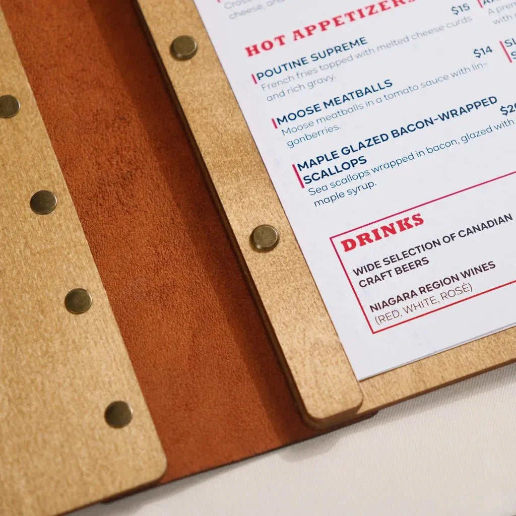 Modern restaurant menu books with a sophisticated style.