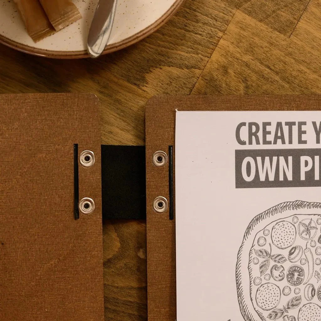 Classic restaurant menu books for upscale dining.