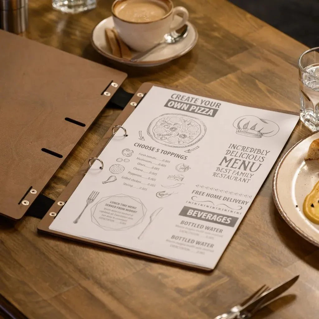 Sleek restaurant menu book with a professional design.