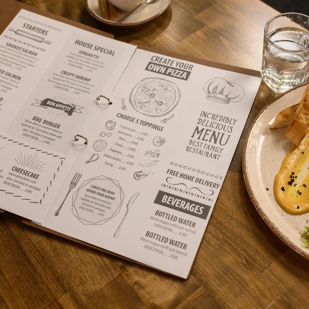Unique restaurant menu cover for a professional presentation.