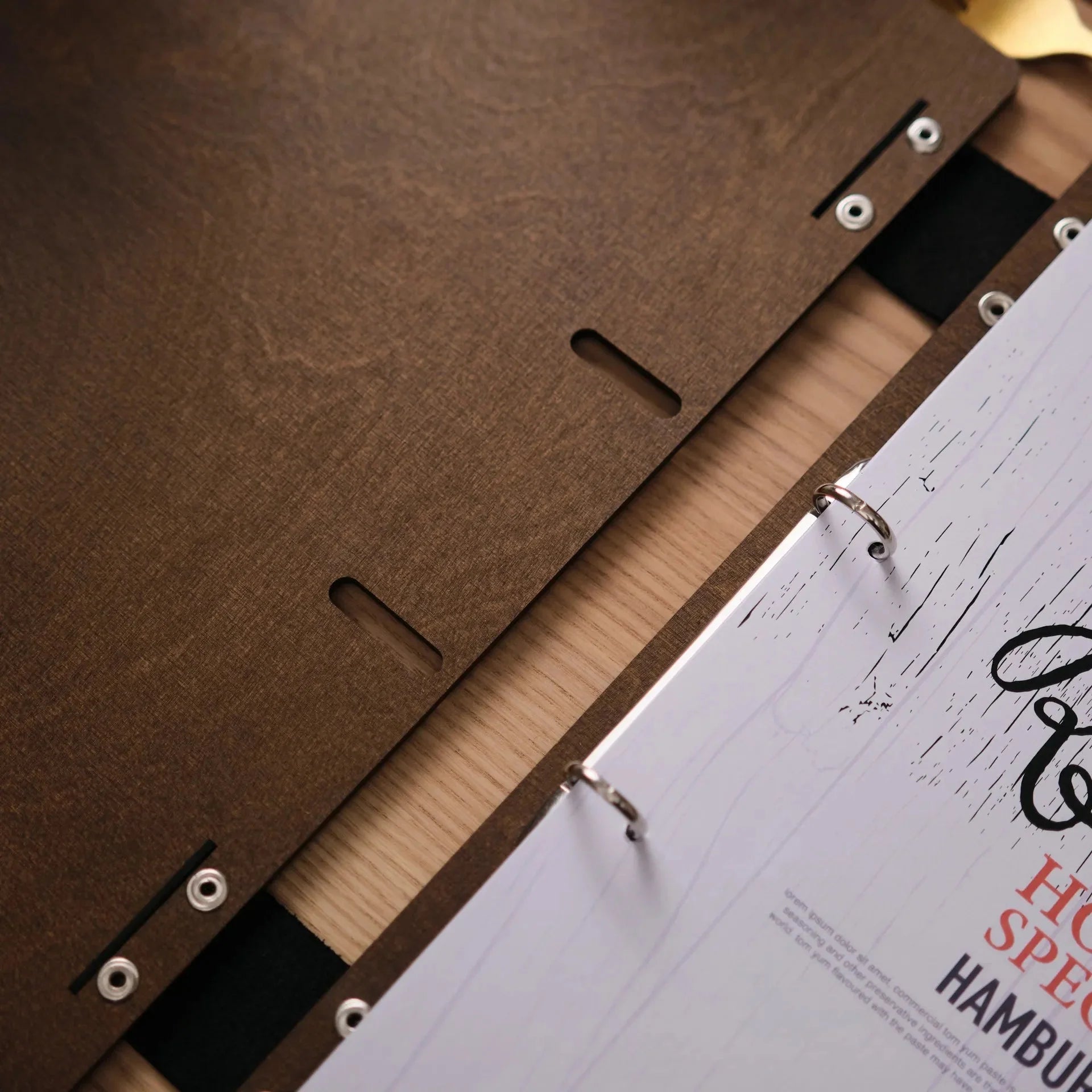 Wooden Menu Holder with Ring Binder Mechanism (M04A4) - inkohoreca - shop