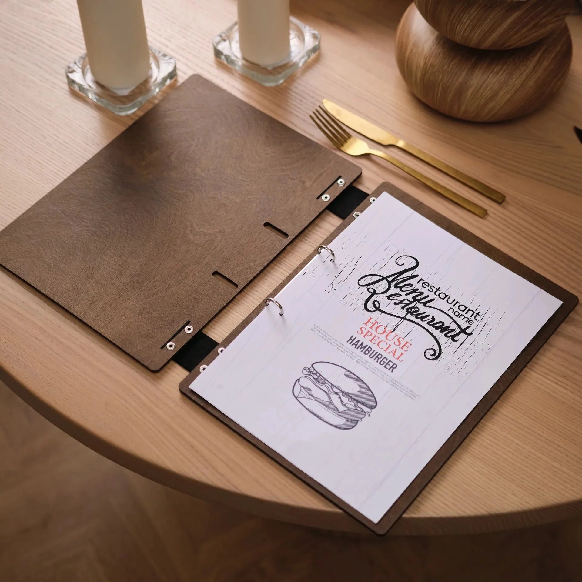 Wooden Menu Holder with Ring Binder Mechanism (M04A4) - inkohoreca - shop