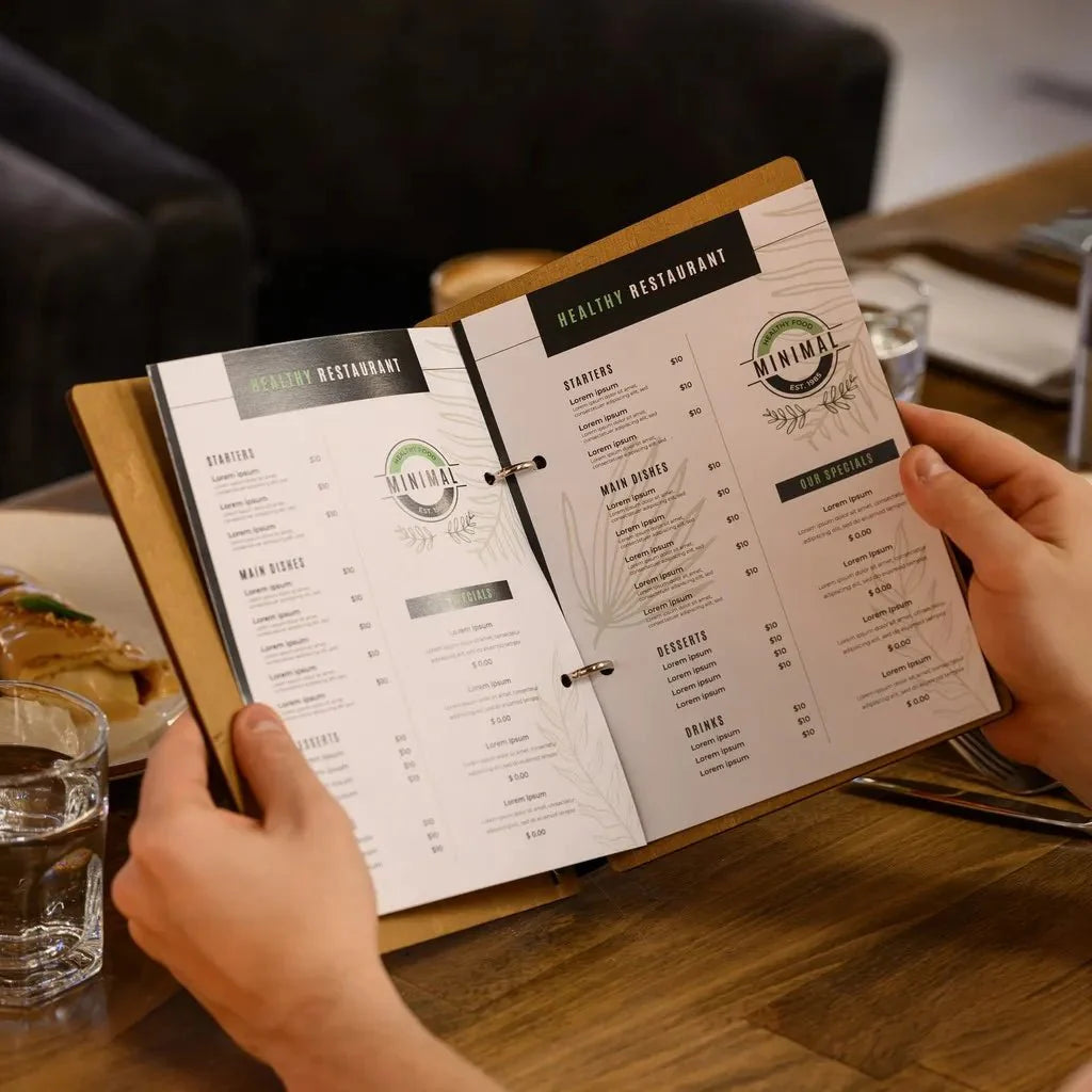 Customizable menu books for unique restaurant branding.