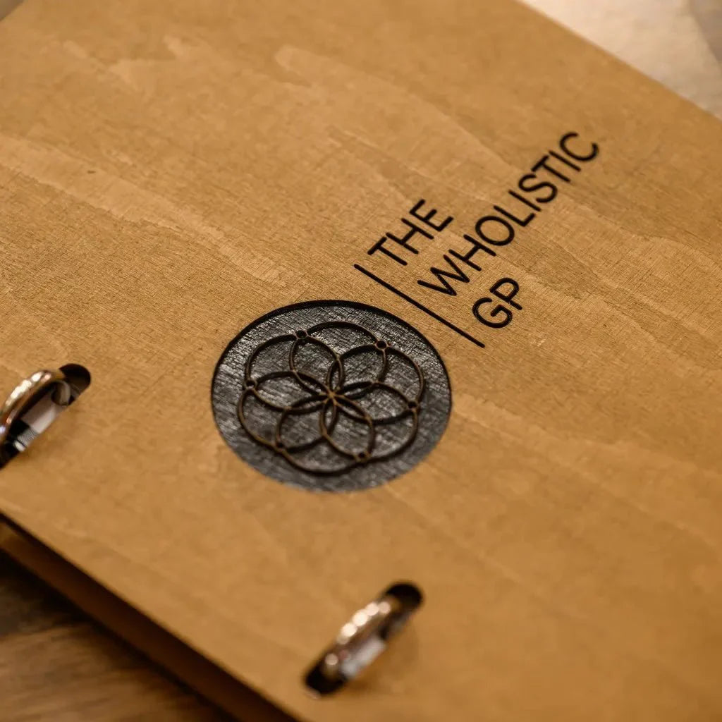 Authentic book menu with rustic wooden charm.