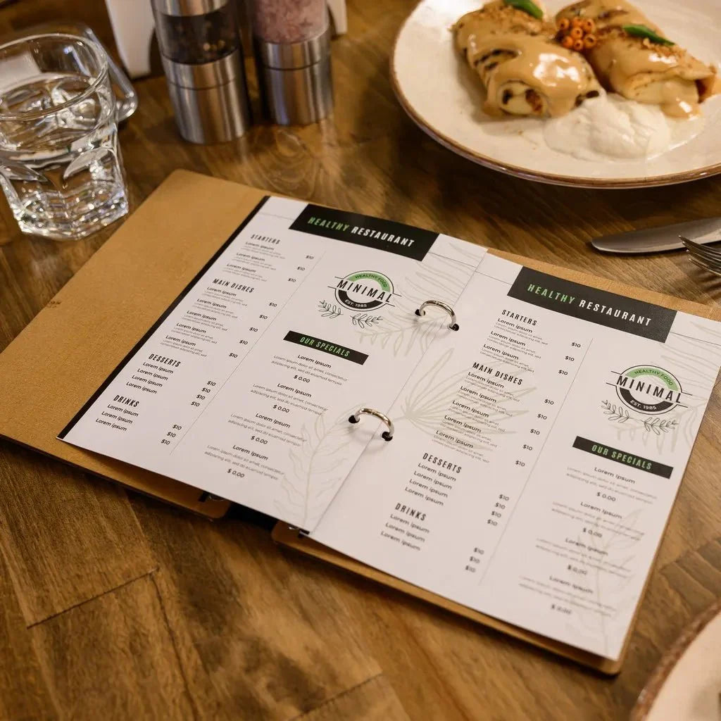 Professional menu sleeves for a clean and modern look.