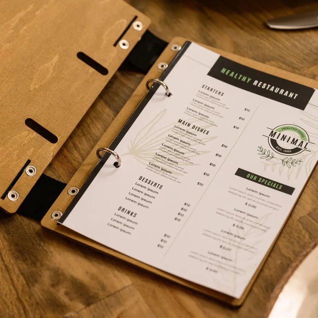 High-end wooden restaurant cover with stylish details.