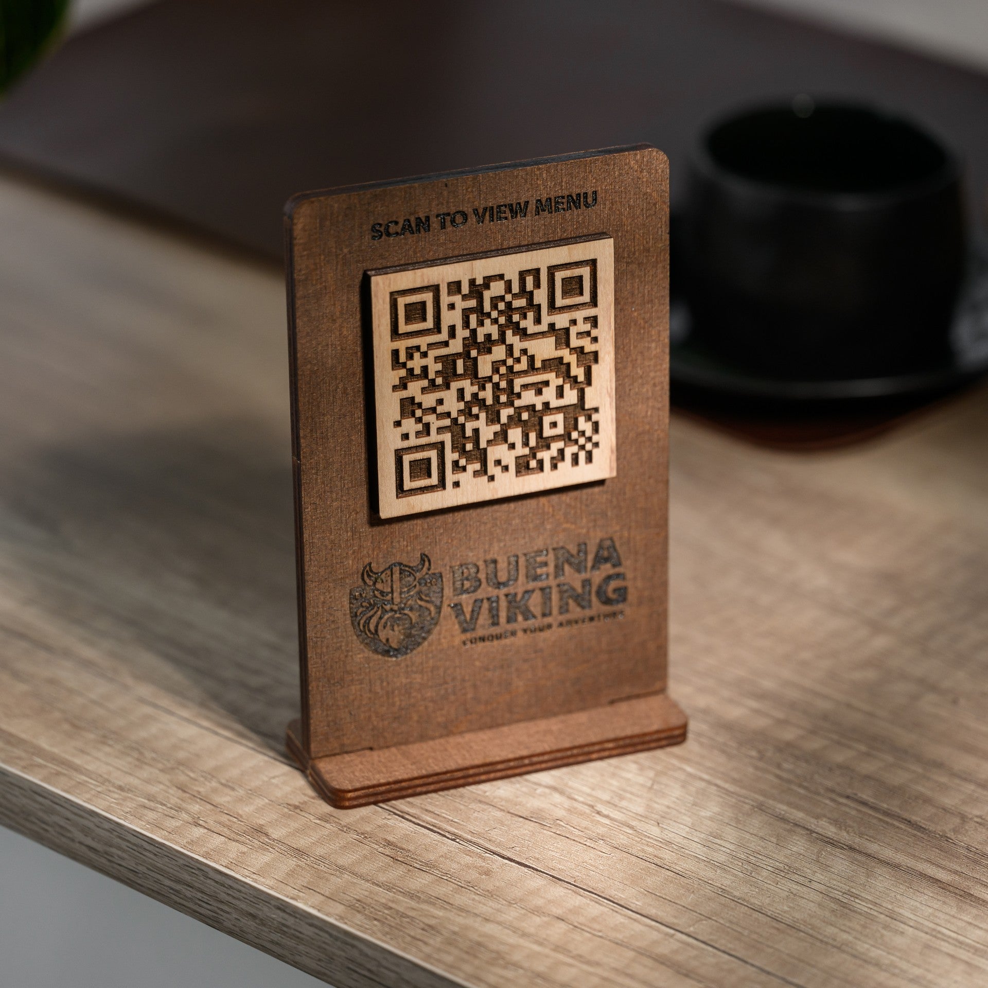 Wooden Table Stand with QR Code Menu Sign (QP02) - inkohoreca - shop