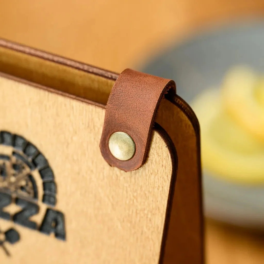 Stylish QR code stand made from durable plywood.