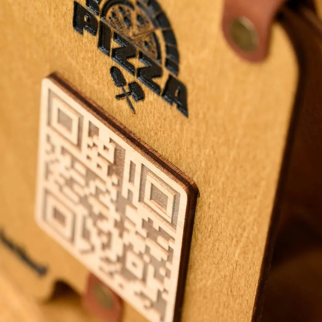 Durable QR code stand for tabletop ordering.