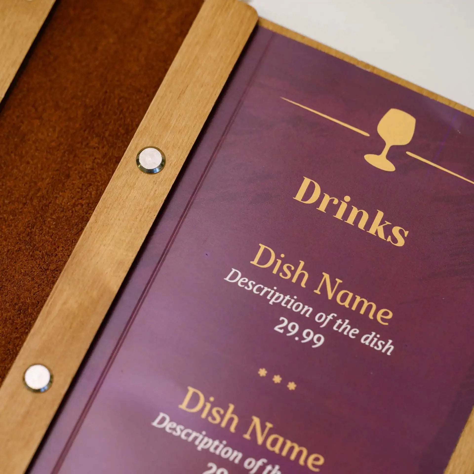 Wooden Wine Menu Holder with Leather Spine (M03A6) - inkohoreca - shop