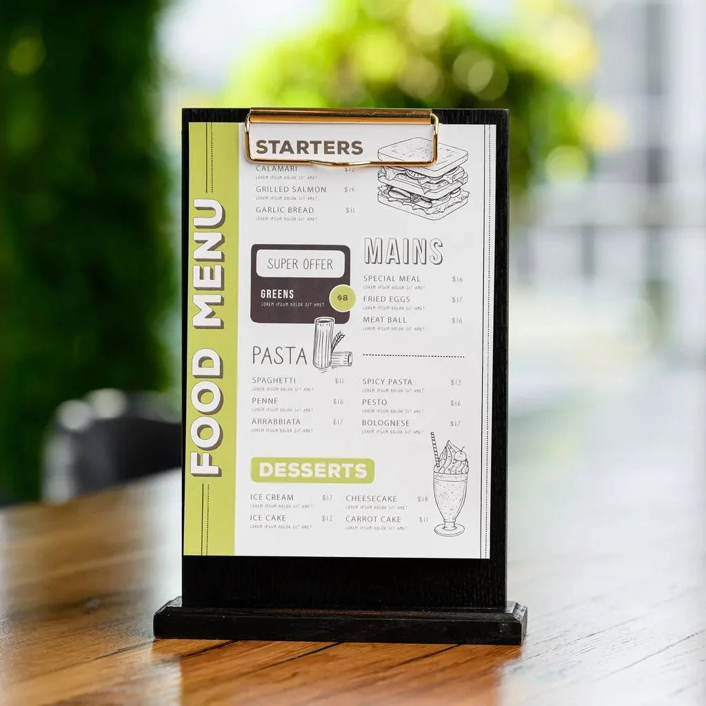 Black Oak Table Stand Menu Holder with binder (TT406) - inkohoreca - shop