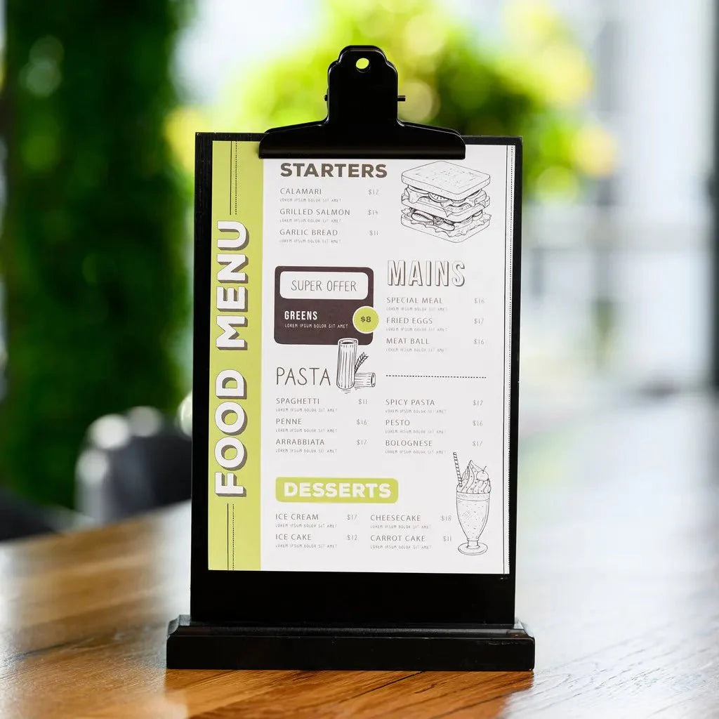 Black Table Stand Menu Holder with Black Coloured Clip (TT414A5) - inkohoreca - shop