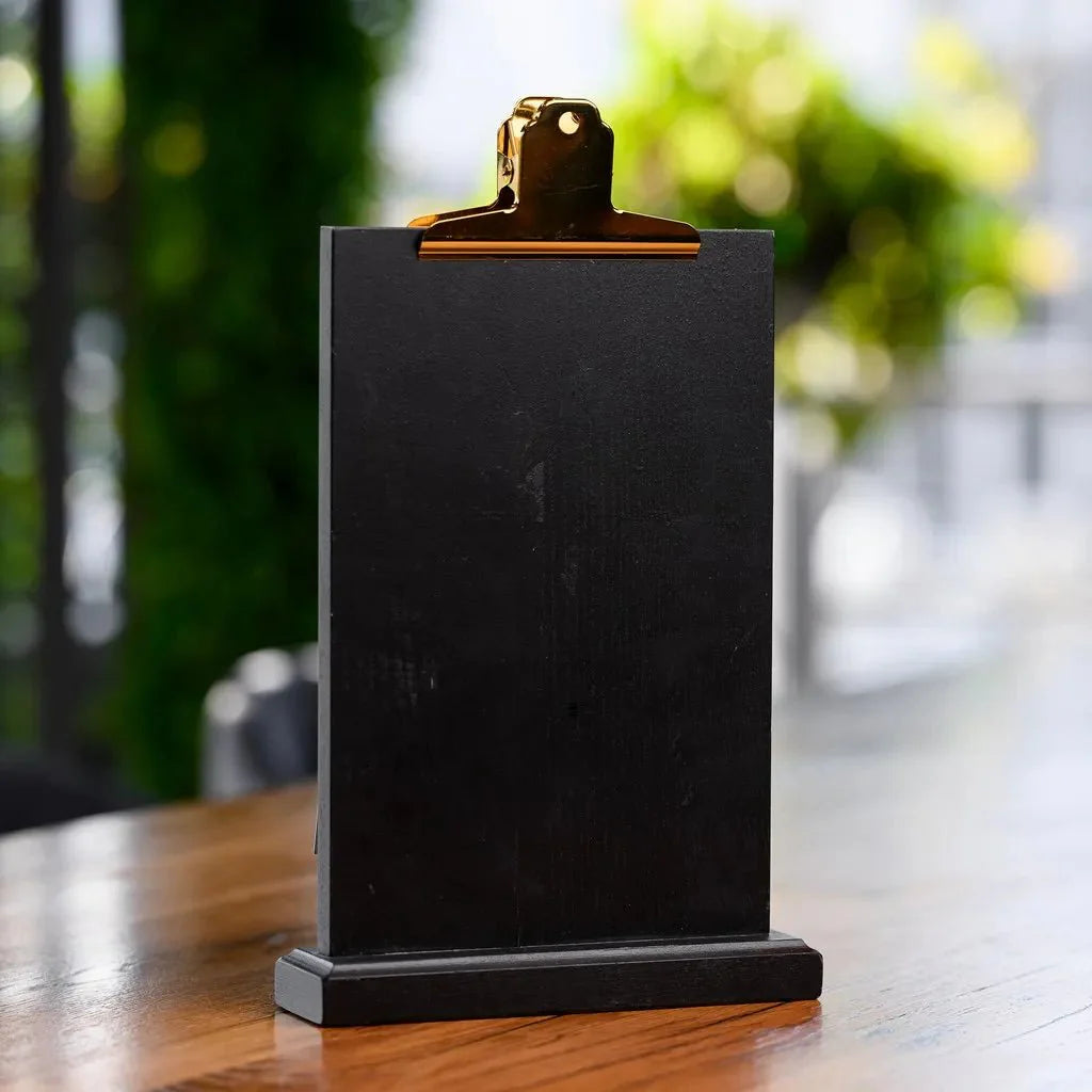 Black Table Stand Menu Holder with Golden Coloured Clip (TT412A5) - inkohoreca - shop