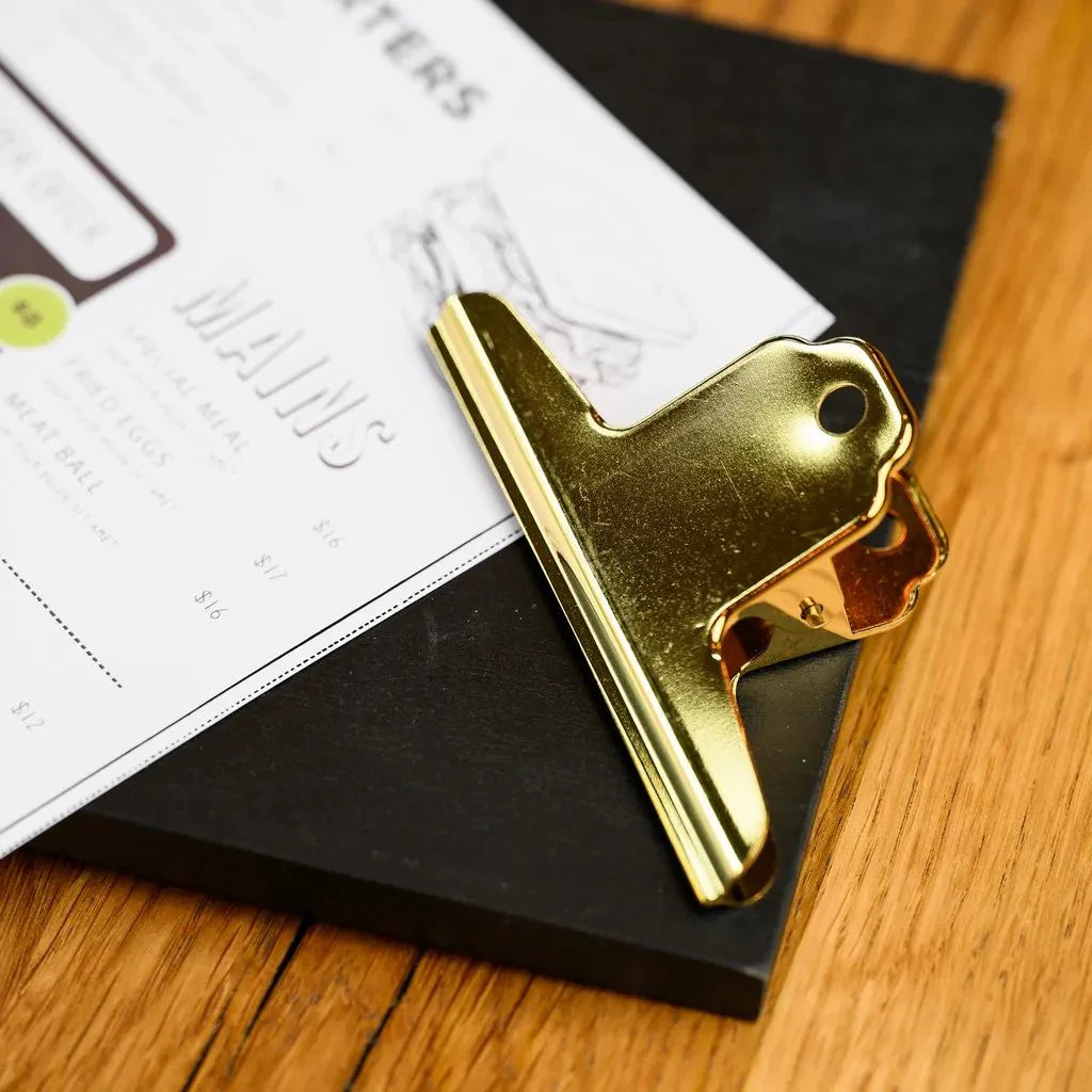 Black Table Stand Menu Holder with Golden Coloured Clip (TT412A5) - inkohoreca - shop