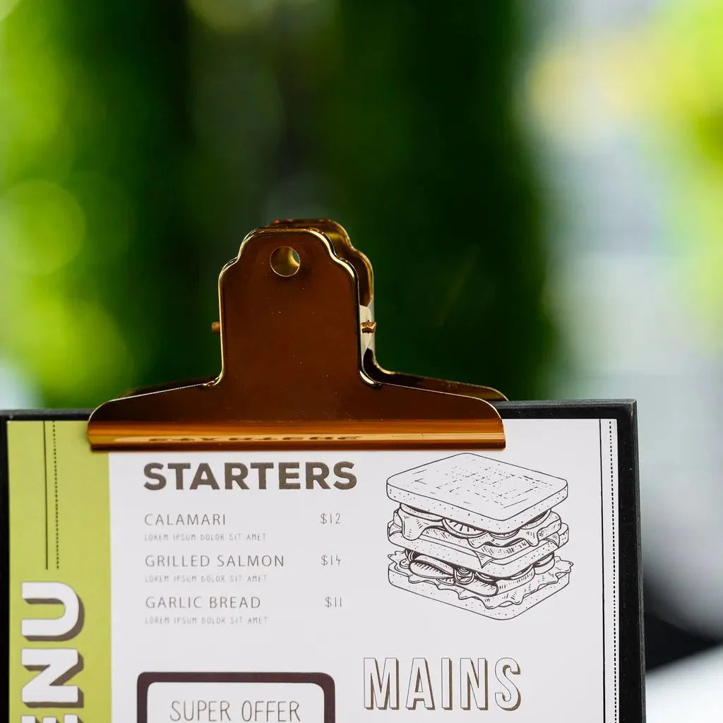 Black Table Stand Menu Holder with Golden Coloured Clip (TT412A5) - inkohoreca - shop