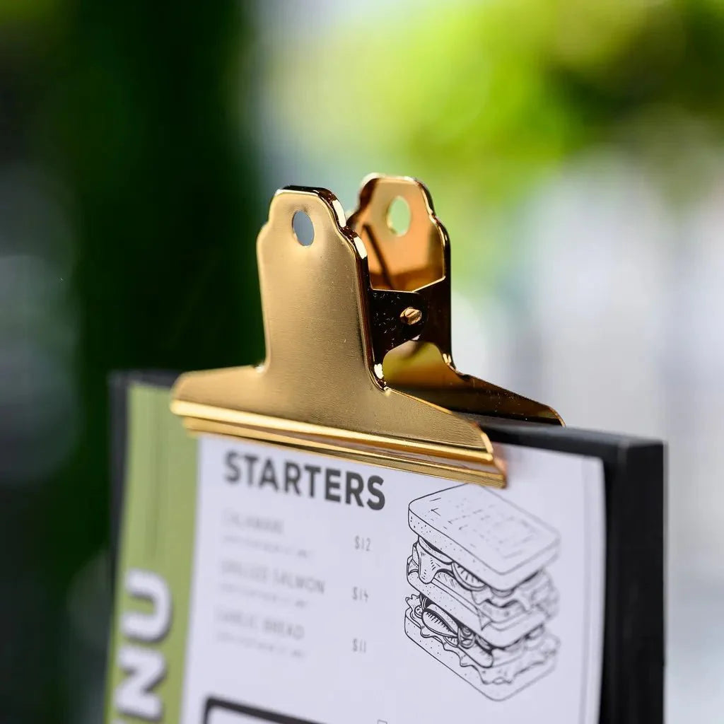 Black Table Stand Menu Holder with Golden Coloured Clip (TT412A5) - inkohoreca - shop
